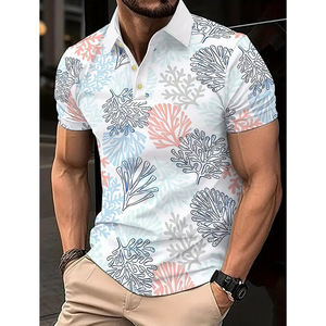 Camisa de golf de talla grande para hombre con estampado de plantas del océano Producto transpirable cómodo para uso diario El mejor producto Polo impreso para hombre - Product Image 1