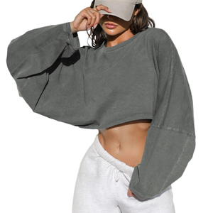 Sweat-shirt blanc brodé personnalisé pour femmes, sweat-shirt à capuche court en coton pour filles, logo personnalisé, sweat-shirt tendance pour femmes - Product Image 1