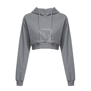 Sudadera con capucha corta OEM personalizada para mujer, de manga larga, casual, con hombros descubiertos, para gimnasio y entrenamiento - Product Image 3