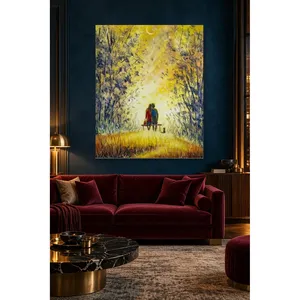 Impresión en Lienzo de Pareja Sentada en un Banco en un Bosque Otoñal Amarillo - Product Image 3