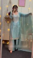 Baju Salwar Kameez India Pakistan Model Sederhana Bahan Faux Georgette Tebal Gaya Bollywood Pakaian Pesta Wanita Musim Dingin Anti Kusut