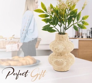 Elegant Travertine <b>Stone</b> Curvy <b>Vase</b> Handcrafted Natural Texture Modern Sculptural Design Durable Accent for Stylish Home Decor - Product Image 3