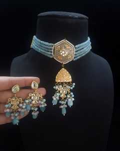 Conjunto de joyas étnicas de piedra Kundan, ropa de fiesta de Boda nupcial india, Gargantilla Kundan, collar, pendientes largos, compromiso, aniversario - Product Image 2