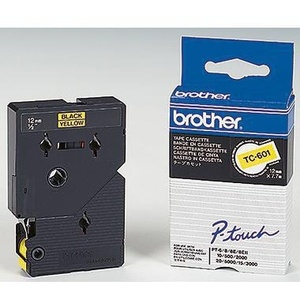 Cinta Adhesiva para Etiquetas de Oficina de 12 mm x 7,7 m, Amarilla/Negra, para Impresora Brother P-touch TC-601 - Product Image 1