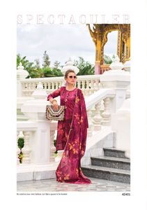 La colección de estampado de organza viscosa de lujo pakistaní indio de tres piezas incluye pantalón de muselina de seda pura Dupatta Sequence Work Kurti - Product Image 5