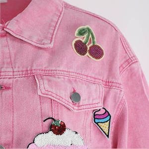 Nuevo estilo personalizado Parches de lentejuelas Pink Jeans Chaquetas Niñas Chaqueta de mezclilla - Product Image 5