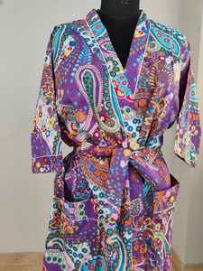 Bata Kimono Larga de Algodón 100% con Cuello en V y Mangas Cortas, Estampado Floral Indio, para Mujer, Verano, Lujo, Informal, Regalo para Damas de Honor - Product Image 3