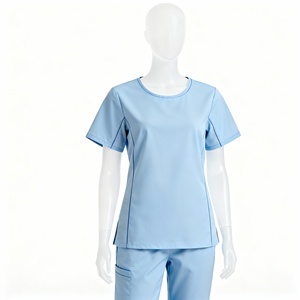Elegante logotipo personalizado al por mayor enfermera Hospital uniformes médicos poliéster rayón Spandex estiramiento pantalones acampanados conjuntos para las mujeres - Product Image 6