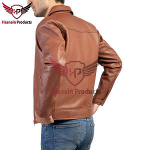 เสื้อแจ็กเก็ตหนังคอปกเสื้อแจ็กเก็ตหนังเกรดพรีเมี่ยมสำหรับผู้ชายมีขนาดตามสั่งโลโก้ OEM ราคาโรงงาน - Product Image 2