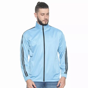 Chaqueta de chándal streetwear azul cielo para hombre con cremallera en la parte delantera cuello levantado Elegante ropa de abrigo informal y atlética - Product Image 1