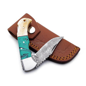 Hot Selling Damascus Steel Twist Pattern Folding <b>Knife</b> Back <b>Lock</b> Bone & Resin Handle Sheath Pocket EDC Camping OEM <b>Knife</b> - Product Image 3