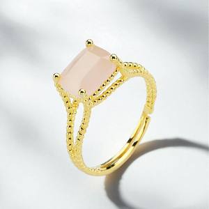 แหวนพลอยควอตซ์รูปกุหลาบ-แหวนพลอยสี่เหลี่ยมชุบทอง-แหวนบิดทรงแบนคุณภาพสูงขายส่ง - Product Image 1