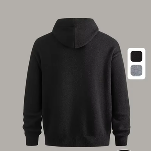 Pull à capuche en tricot robuste pour homme avec ourlet côtelé élastique, manches tombantes, demi-fermeture éclair pour l'automne et l'hiver - Product Image 2