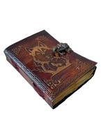 Nouveau carnet de notes en cuir véritable 100% avec motif loup en relief, couverture rigide, fermoir métallique C-Lock et pages vierges à bords festonnés, idéal comme cadeau
