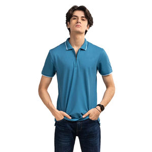 Camiseta de polo de punto de algodón antiarrugas a la moda para hombre, 100% algodón, media cremallera, manga corta, logotipo personalizado sólido, fábrica - Product Image 2