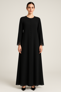Abaya faite à la main modeste motif solide vêtements islamiques pour le Ramadan Eid respirant vêtements occasionnels réguliers grandes tailles - Product Image 4