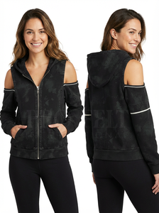 Trendy Fashionable Off Shoulder Zip-Up Washed Hoodies with Hood Streetwear <b>Sweatshirt</b> for Women Casual Jacket Soft & Comfortable - Product Image 2