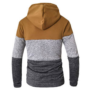Sweat à capuche personnalisé pour homme, tricolore, bloc de couleur, polaire, pull-over, camel, gris, noir, coupé et cousu, vente en gros d'usine, faible MOQ - Product Image 2