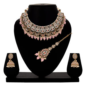 Reverse AD nupcial Chandbali gargantilla conjunto collares ortodoxos tradicionales con cadenas de aleación de forma ovalada regalo perfecto para ella - Product Image 1