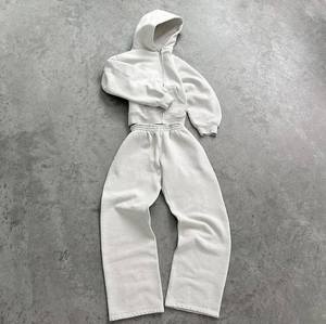 Qualité Personnalisée Deux Pièces Ensembles Vintage Blank Sweat à Capuche et Pantalon de Survêtement Survêtement Gym Zip up Baggy Surdimensionné Survêtement Uni - Product Image 6