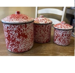 Red Enamel Kitchen Canister Set with <b>Airtight</b> Lids for Festive Storage Stylish Countertop Organization Storage <b>Jar</b> - Product Image 5