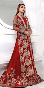 2023 Bridal Heavy Gold Embroidery Work Long Kurta Lehnaga Dress <b>Net</b> <b>Fabric</b> Embellished Crystal Glass Beads Dabka-for Weddings - Product Image 3