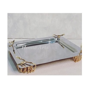 Plateau de nourriture en acier inoxydable martelé avec plateau de service de café de thé de forme rectangulaire de qualité exclusive en vrac - Product Image 4