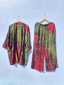 Handmade Vintage Recycled Tye Dye Silk <b>Kimono</b> with Pajama Set Indian Style Short and <b>Long</b> <b>Kimono</b> for Summer - Product Image 4