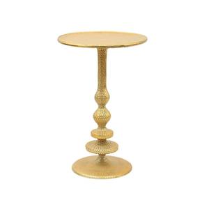 Table d'appoint ronde élégante en métal doré Table d'appoint moderne sur pied pour le salon et la chambre à coucher Table d'appoint ronde martelée en or - Product Image 2