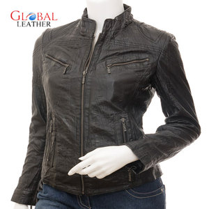 European Style Real <b>Sheepskin</b> Women's Leather <b>Jacket</b> with Stand Collar Knitted Processing Breathable Feature - Product Image 1
