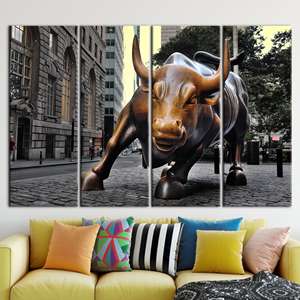 Printed Canvas Artwork: <b>Bull</b> <b>Statue</b>, New York Landscape, Wall Street,4P: Gallery Wrapped - Product Image 1