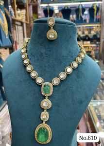 Gargantilla de latón oxidado cuadrado AD Polki de estilo étnico de fabricante indio conjunto de collar de hilo para ropa de fiesta de boda de mujer - Product Image 3