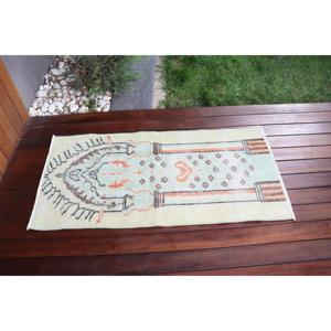 Alfombra Turca Vintage de 2x4 pies, Alfombra Pequeña, Alfombra Blanca a Cuadros - Product Image 3