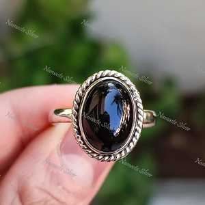 Bague en argent sterling 925 avec onyx noir, faite à la main, pierre de naissance de juillet, bague de promesse, pierre précieuse noire naturelle, pureté du métal 14 carats - Product Image 2
