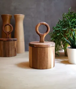 Couvercle de cave à sucre en bois d'acacia de haute qualité fait à la main récipient à sucre en céramique de qualité pour la vaisselle de cuisine et la vaisselle - Product Image 1