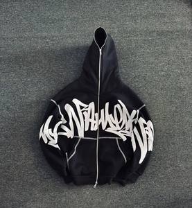 Sweat à capuche surdimensionné à fermeture éclair personnalisé de haute qualité, broderie personnalisée, impression en relief, tissu en molleton français, sweat à capuche à fermeture éclair intégrale, poids lourd - Product Image 1