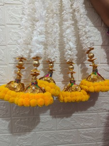 พวงมาลัยดอกมะลิประดิษฐ์เป็นรูปสามเหลี่ยมลูกปัดโกต้าตกแต่งดอกไม้สำหรับงานแต่งบ้าน Pooja-ของตกแต่งผนังงานแต่งงาน - Product Image 2