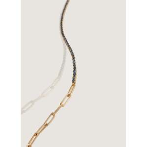 Pulsera Coco Tennis Link con Zafiro Azul, Baño de Rodio y Oro, Diseño Geométrico Clásico, Joyería de Cobre con Perlas para Uso Religioso - Product Image 3