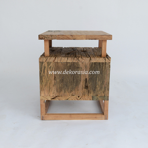 Table d'appoint en bois récupéré rustique avec étagère ouverte Table d'appoint en bois massif faite à la main pour chambre salon - Product Image 6