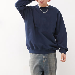 Venta al por mayor 100% algodón tejido mezclado sudadera para hombre personalizado 3D pull impreso logo manga completa sólido color azul marino sudadera para hombre - Product Image 2