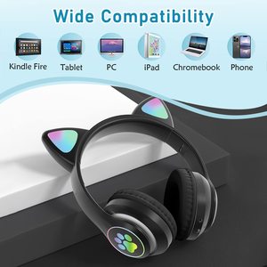 AKS28 Macaron Cat Ear Auriculares inalámbricos para niños LED Cambio de color BT Auriculares deportivos impermeables Dynamic FM <span class=keywords><strong>TF</strong></span> Teléfono móvil - Product Image 2