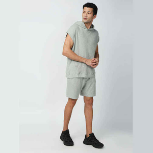 Conjunto Deportivo de 2 Piezas, Sudadera con Capucha de Manga Corta y Pantalones Cortos, Diseño Sólido, Informal, para Gimnasio, con Logotipo Bordado, Unisex, Nueva Colección 2026, Gran Venta - Product Image 5