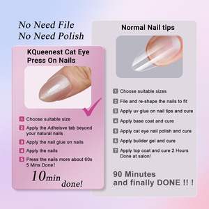 KQueenest medio mandorla unghie acriliche 30 pezzi occhio di gatto rosa chiaro Glitter Nude unghie finte rosa scintillante stampa su striscia di Gel per unghie - Product Image 1