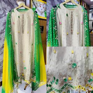 Última Colección: Kurta Formal de Fiesta para Mujer, Modelo Shimar Jequred Butty, con Bordado a Mano, Pantalón Santoon y Dupatta Teby Dhwaja. Exportación de Gujarat. - Product Image 1