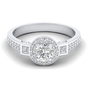 Bague de fiançailles REYES sur mesure, diamant rond taille brillant de 0,87 carat, halo en or massif 14 carats, certifiée IGI, pour femmes - Product Image 1