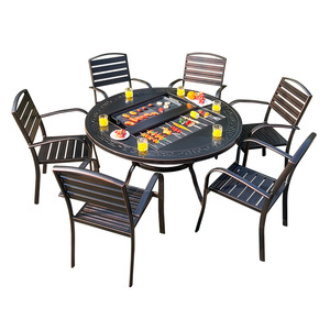 Juego de Mesa de Comedor para Exteriores de Acero Inoxidable de Lujo, Muebles de Patio para Villa Premium con Parrilla Integrada - Product Image 2