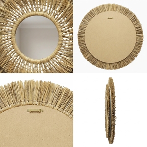 Miroir mural en macramé naturel Mendong, miroir rond suspendu à franges superposées, style soleil, décoration artistique pure pour la chambre, artisanat bohème pur - Product Image 2