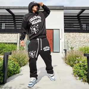 Men's Winter Solid <b>Oversize</b> <b>Sweatpants</b> Suit Breathable Cropped Hoodie Jogger Set with Logo Track Suits for Adults - Product Image 2