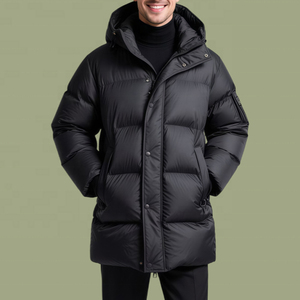 Chaqueta acolchada con capucha para hombre, ropa de calle de invierno, abrigo largo de burbujas, chaqueta acolchada con botones y cremallera para hombre - Product Image 2