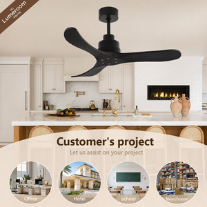 42 Inch Black Solid Wood <b>Ceiling</b> <b>Fan</b> Without Light, Reversible DC Motor <b>Ceiling</b> <b>Fan</b> with <b>Remote</b> <b>Control</b> for Bedroom Living Room - Product Image 2